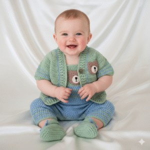 🐻 Ensemble "Ours Polaire" (3 Pièces) | Crochet Fait Main (1-3 Mois)