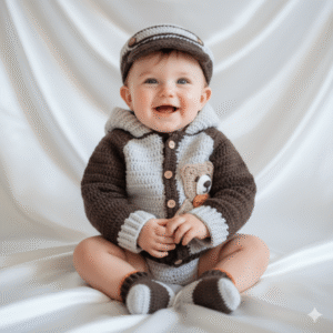 Ensemble Hivernal "Petit Explorateur" (3 Pièces) | Crochet Fait Main (3-6 Mois)