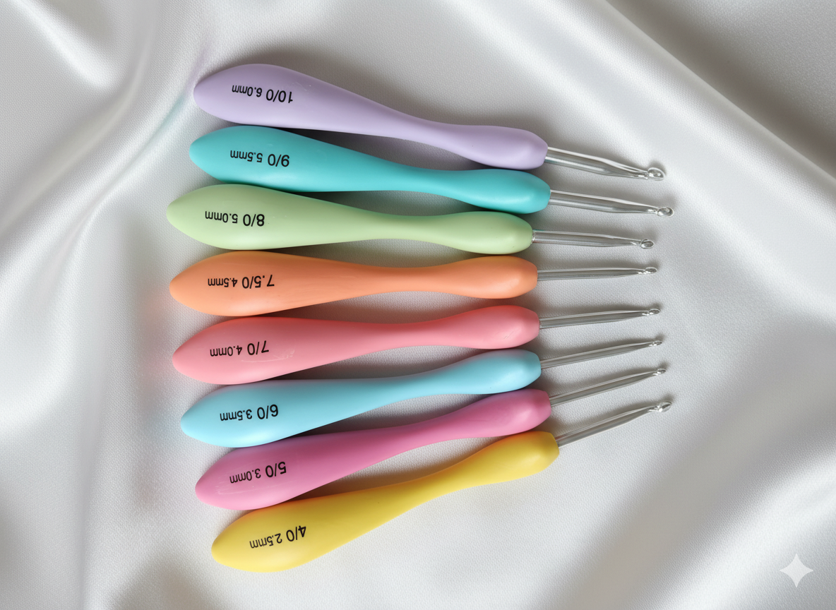 set de 8 crochets ergonomiques "pastel confort" à manche incurvé (2.5 mm à 6.0 mm)