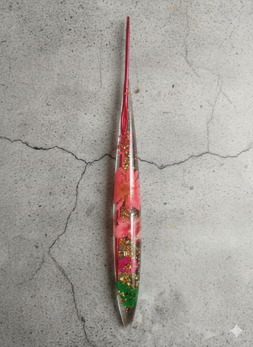 crochet "fleurs Éternelles" – manche ergonomique en résine