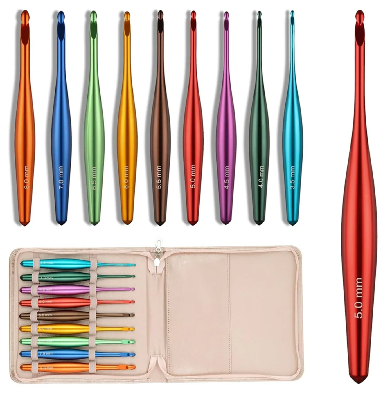 set de crochets ergonomiques – 8 pièces dans Étui luxe rose