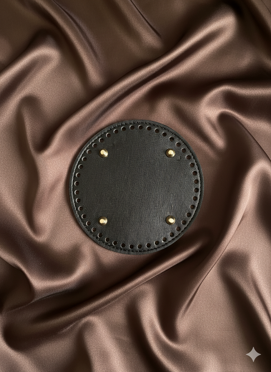 Fond de Sac Rond avec pieds en Similicuir Noir – Diamètre 15 cm