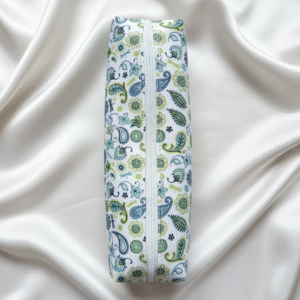 Étui de rangement compact et rigide – motif cachemire / paisley vert et bleu