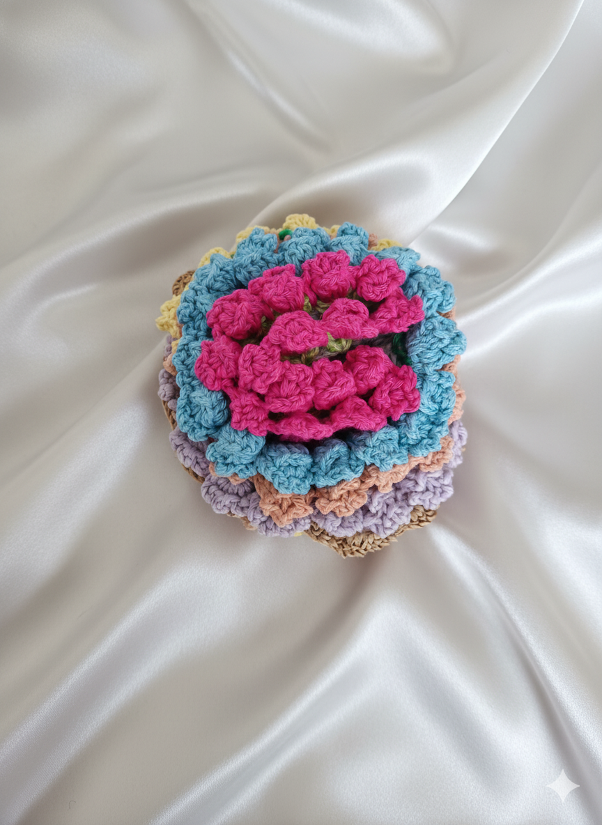 Ensemble Décoration de Table "Fleur Pastel et Raphia" (5 Sous-Tasses + 1 Corbeille) – Image 5